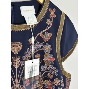 Foxiedox Hadiya Multi Dress Womens Large Navy Blue Embroidered Mini FA500DR thumbnail 5