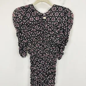 Free People Brielle Midi Dress Mesh Ruched Floral Side Slit Black Combo XS NWT thumbnail 11