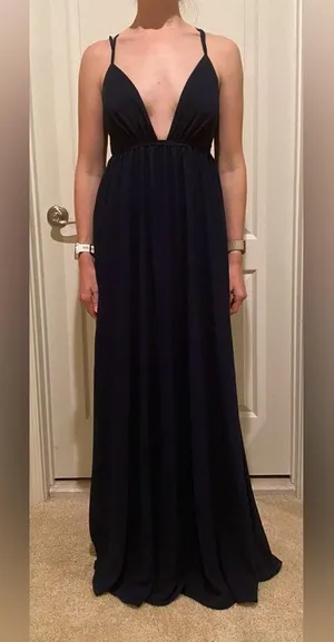 Lulus Navy Deep V Formal Dress thumbnail 1
