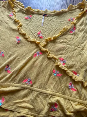 Free People Yellow Floral Ruffle-Trim Crop Top thumbnail 5