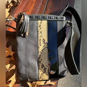 COACH Hampton Swingpack Signature Jacquard Stripe Python Patent Leather thumbnail 6