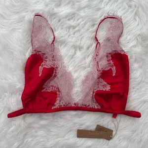 Skims Silk Lace Plunge Bralette Ruby Contrast Size XL thumbnail 4
