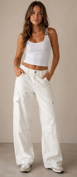 Princess Polly White Wide Leg Cargo Pants High Waisted Utility Trousers Size 4 thumbnail 1