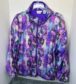Vintage 80s Colorful Windbreaker Jacket Basic By Southern Classics Women’s Large thumbnail 1