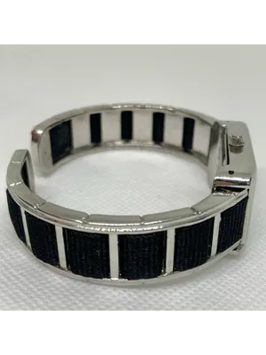 Geneva silver black tone women’s watch 20mm quartz cuff bracelet size 7” running thumbnail 5