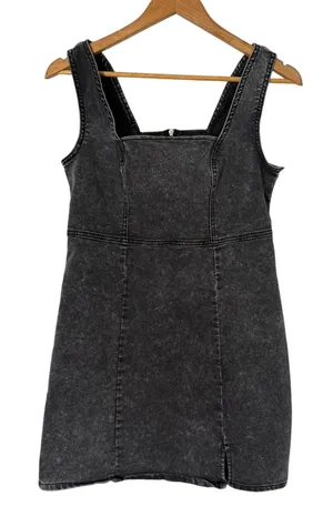No Boundaries Black Denim Square Neck Pinafore Mini Dress Small Distressed‎ Grunge Goth Y2K thumbnail 1