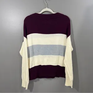 NWT Lucky Brand Burgundy cream gray Striped Sweater thumbnail 5