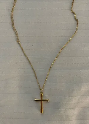 14K Gold Unisex Cross Pendant Necklace Adjust Plated Stainless Steel Christian thumbnail 1