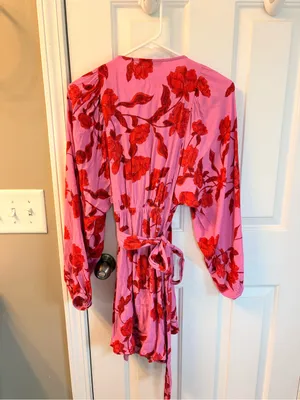 Olivaceous Pink Wrap Dress with Red Floral Print thumbnail 5