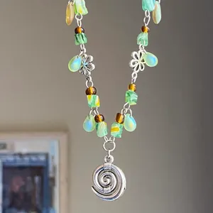Handmade quality glass beads & flower swirl fairy boho cottage whimsical necklace💐🍃 thumbnail 3