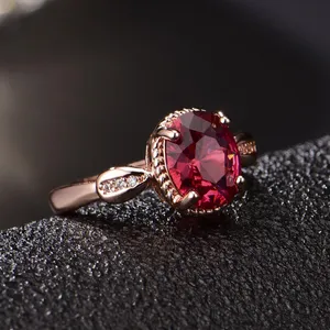 14K Rose Gold Plated Adjustable Birthstone Red Crystal Ruby Ring for Women thumbnail 2