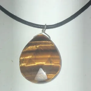 Boho Black Cord & Tigers Eye Stone Boho Pendant Necklace thumbnail 3