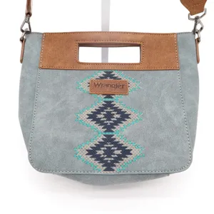 Wrangler Aztec Womens Handbag Gray Suede Pockets Adjustable Strap Crossbody Bag thumbnail 2