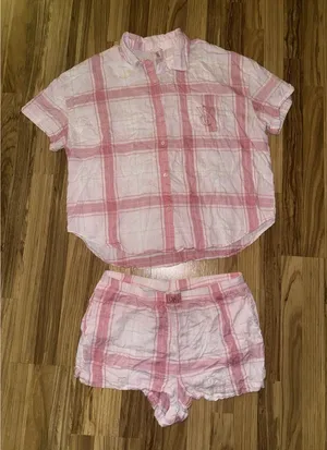 Victoria's Secret Pink Sz‎ XL Plaid Short Sleeve Pajama Set Cotton Pajamas thumbnail 1