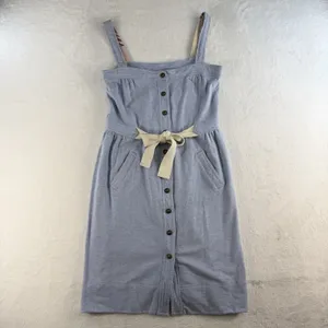 Anthropologie Allihop Sz L Apron Front Dress‎ Picnic Knee Length Blue Button Up thumbnail 4