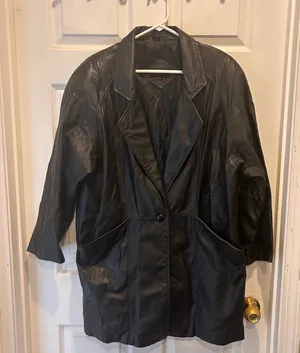 VTG General Clothing‎ Company Ltd Black Leather Jacket WomenscL 80's Oversized thumbnail 1