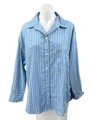 Abercrombie & Fitch Womens Blue Striped Long Sleeve Button Down Shirt Top Size M thumbnail 1