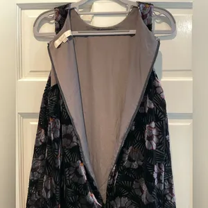LOFT Iced Floral Velvet Swing Dress Black‎ Silver Red Women's Size Medium thumbnail 6