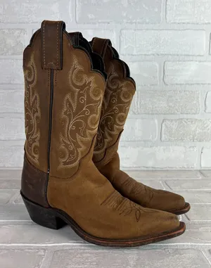 Justin Boots Cowboy Boots Bay Apache Womens Girls 5 Brown‎ Leather Western Embroidered thumbnail 1