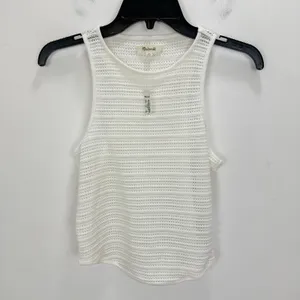 Madewell Crochet Knit Cutaway Tank Cropped Lighthouse Cotton Blend Cream XS NWT thumbnail 6