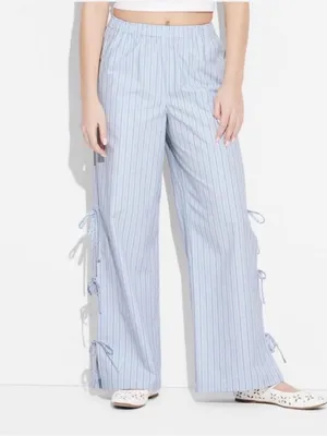 Wild Fable Wide Leg Pants Blue Striped Tie Side Size Medium thumbnail 2