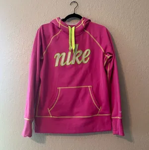 Nike Therma-Fit Women's Hoodie Sweatshirt Neon Green Pink Size Medium #178 thumbnail 1