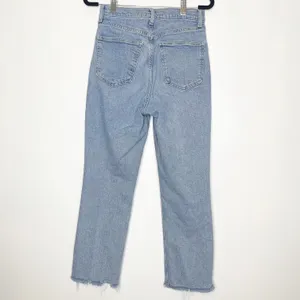 Zara High Rise Straight Leg Crop Jeans Raw Hem Women's Blue Size 8 thumbnail 2