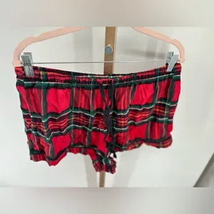 PINK Victoria's Secret Plaid Drawstring Pajama Shorts Size Large Red thumbnail 5