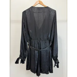 Lulus Moments of Love Black Satin Romper SzXL/14 NWT thumbnail 4