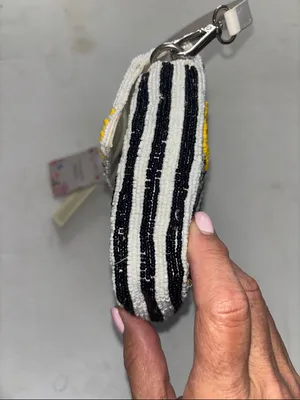 Black And White Stripe Beaded Bag With Lemon Design Double Snap Closure Nwts thumbnail 4
