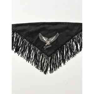 Bogner Scarf Neck Warmer Suede Black Eagle Rhinestone Fringe Western OS thumbnail 7