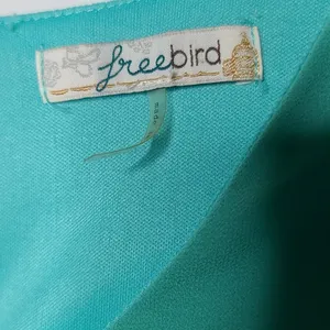 NWOT Freebird sheer poof sleeve vneck green dress sz Sm thumbnail 4