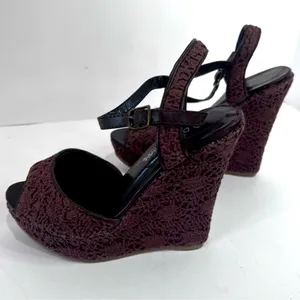 Wild Diva Lounge Brown Crochet Platform Wedge Sandals Size 6 Y2K thumbnail 7