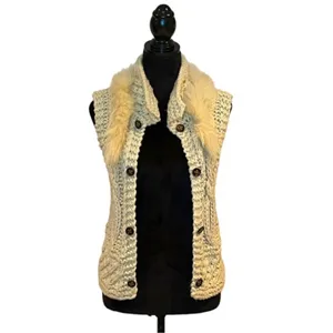 Papaya Chunky Knit Sweater Vest Cream Faux Fur Trim Rabbit Hair Medium thumbnail 3