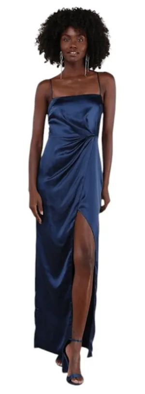 Lulus Navy Blue Satin Maxi Dress NWOT Size XL Wedding Guest Dress thumbnail 1