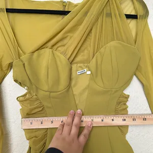 HOUSE OF CB 'Zahra' Chartreuse Plunge‎ Maxi Dress maxi mustard yellow NWOT XS thumbnail 7
