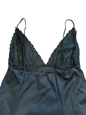 Vintage Silky Nylon Black Lingerie Slip Dress Lace Trim Empire Waist Dark Fairy thumbnail 5