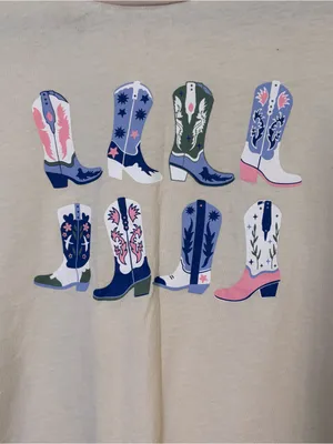 Francesca’s womens Amy cowgirl boots graphic tee ivory L thumbnail 2