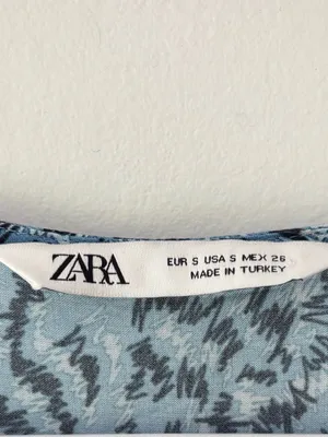 Zara The Angel Dress Blue Abstract Tiered Midi Dress Long Sleeves Flowy Boho thumbnail 6