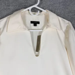 J.Crew Size-M Womens Ivory Satin Split Neck Long Sleeve Blouse Top Office thumbnail 5