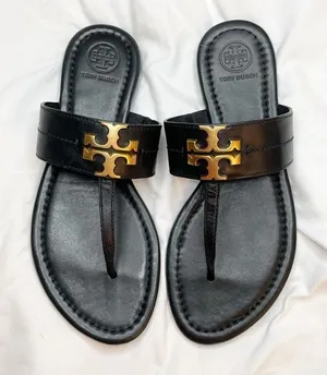Tory Burch‎ Black Leather Miller Sandals Gold Logo Women’s Size 6.5 thumbnail 1