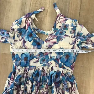 Free People White Blue Floral Lined Shorts Long Sleeve Jumper Romper Sz M thumbnail 4