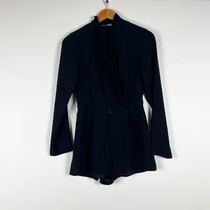 Amanda Uprichard Chiffon V Neck Faux Wrap Long Sleeve Mini Romper Playsuit Black thumbnail 1