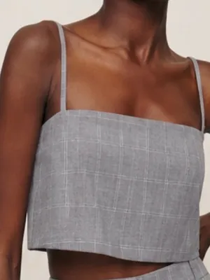 Reformation NEW Cleo Grey Check Crop Top thumbnail 1