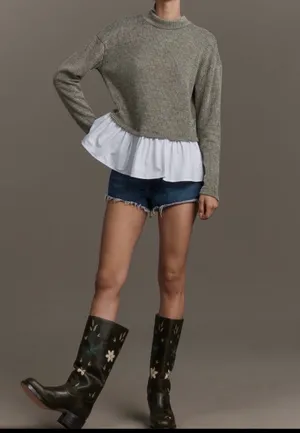 Anthropologie Maeve Bow-Back Twofer Oversized Top/Sweatshirt, Size XS thumbnail 4