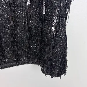 Loft Sequin Fringe Square Neck Cami Black Party Top‎ Evening Glam Size Large thumbnail 8