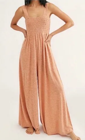 Free People FP Beach Homecoming Wide Leg Linen Blend Jumpsuit in Orange, S thumbnail 1