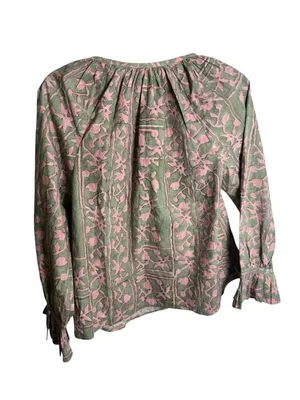 CLEOBELLA Whitley Ruffle Sleeve Button Front Split V-neck Tie Boho Blouse XS thumbnail 4