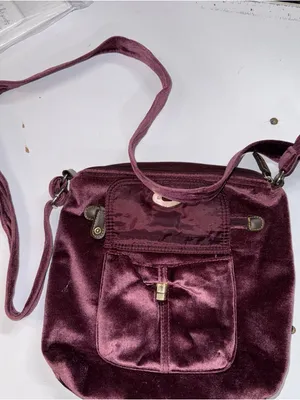 Plum Velvet Crossbody Bag with Antique Brass Hardware thumbnail 2
