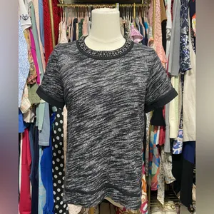 Madewell Black & White Space Dye Rhinestone Embellished Crew Neck Tee Size M thumbnail 3